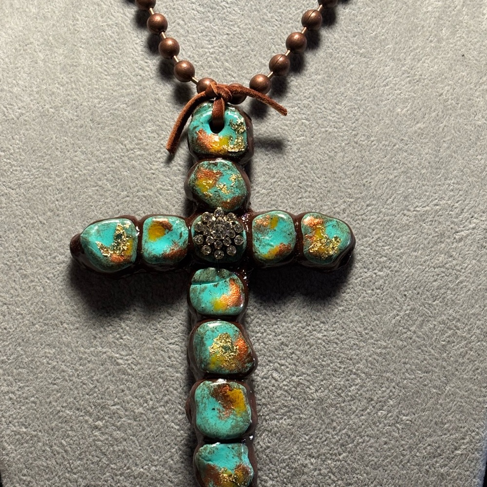 Turquoise colored large cross pendant Necklace